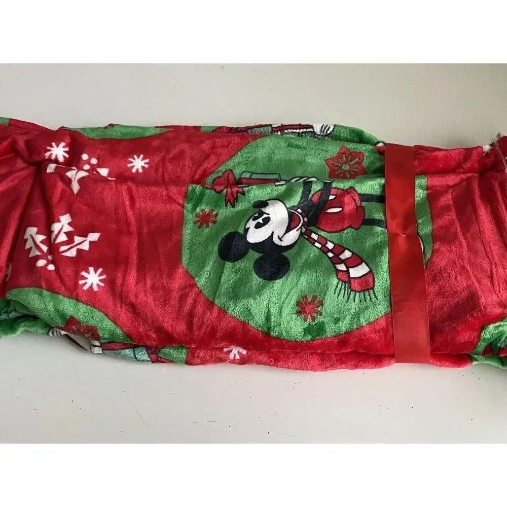 Disney Mickey Mouse Christmas Holiday Soft Plush Throw Blanket 50”x70” Red Green